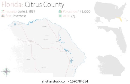 Large And Detailed Map Of Citrus County In Florida, USA.