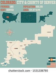 Large and detailed map of city & county of Denver in Colorado, USA
