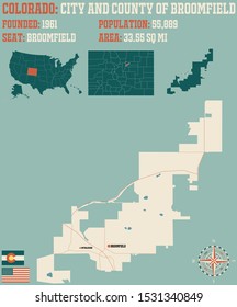 Large and detailed map of city & county od Broomfield in Colorado, USA.