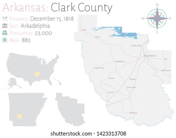 Large and detailed map of Clark county in Arkansas, USA.