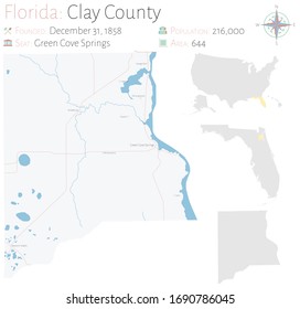 Große und detaillierte Karte von Clay County in Florida, USA.