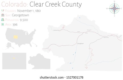 Large And Detailed Map Of  Clear Creek County In Colorado, USA.