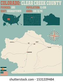 Large And Detailed Map Of Clear Creek County In Colorado, USA.