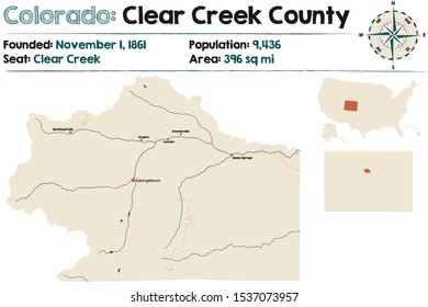 Large And Detailed Map Of Clear Creek County In Colorado, USA.