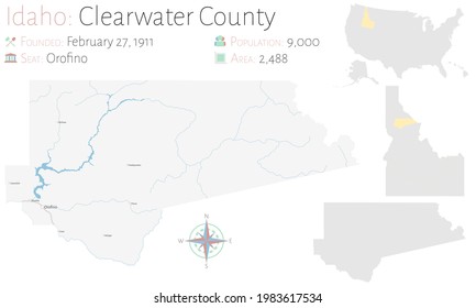 Large and detailed map of Clearwater county in Idaho, USA.