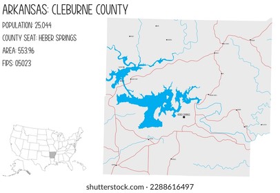 Large and detailed map of Cleburne County in Arkansas, USA.