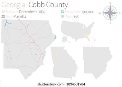 Large And Detailed Map Of Cobb County In Georgia, USA.