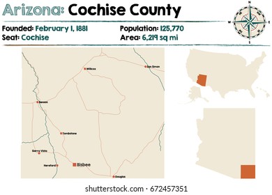 Large and detailed map of Cochise county in Arizona