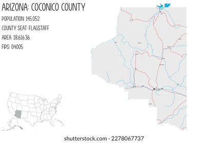 Mapa grande y detallado del condado de Coconico en Arizona, EEUU.