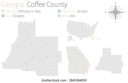 Large and detailed map of Coffee county in Georgia, USA.