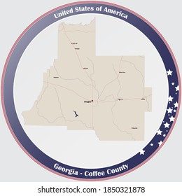 Large and detailed map of Coffee county in Georgia, USA.
