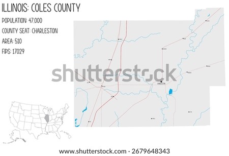 Large and detailed map of Coles County in Illinois, USA.