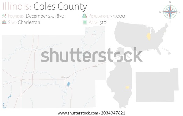 Large Detailed Map Coles County Illinois Stock Vector (Royalty Free ...