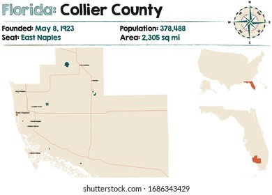 Große und detaillierte Karte von Collier County in Florida, USA.