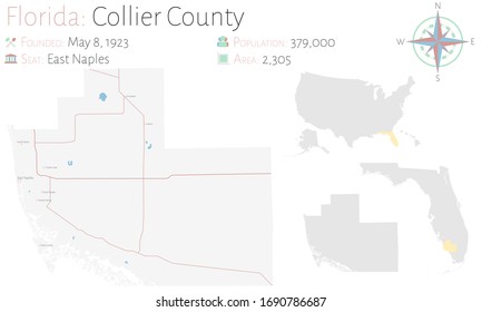 Large And Detailed Map Of Collier County In Florida, USA.