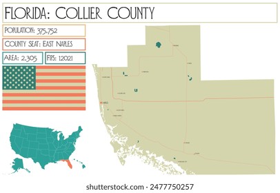 Große und detaillierte Landkarte von Collier County in Florida USA.