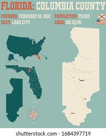 Large and detailed map of Colombia county in Florida, USA.