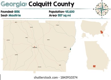 Large and detailed map of Colquitt county in Georgia, USA.