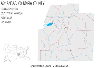 Große und detaillierte Karte von Columbia County in Arkansas, USA.
