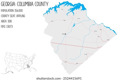 Mapa grande e detalhado de Columbia County na Geórgia, EUA.