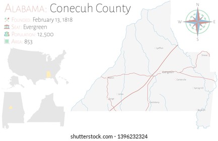 Large and detailed map of Conecuh county in Alabama, USA
