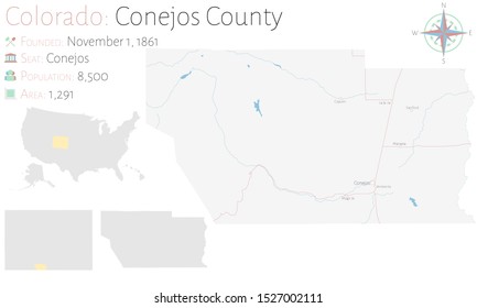 Large and detailed map of  Conejos county in Colorado, USA.