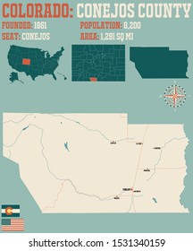 Large and detailed map of Conejos county in Colorado, USA.