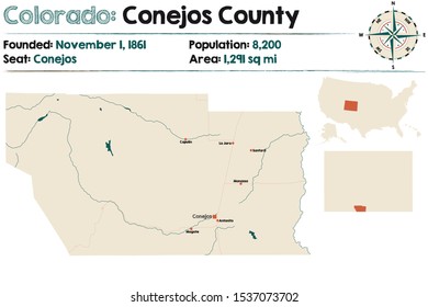 Large and detailed map of Conejos county in Colorado, USA.