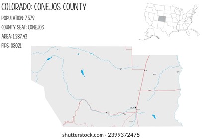 Large and detailed map of Conejos County in Colorado, USA.