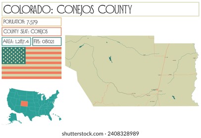 Large and detailed map of Conejos County in Colorado USA.