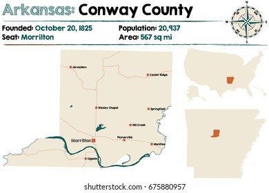 Large And Detailed Map Of Conway County In Arkansas