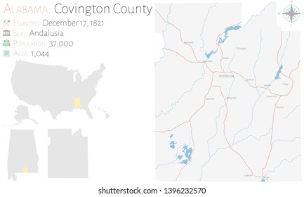 Large and detailed map of Covington county in Alabama, USA

