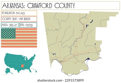 Große und detaillierte Karte von Crawford County in Arkansas, USA.