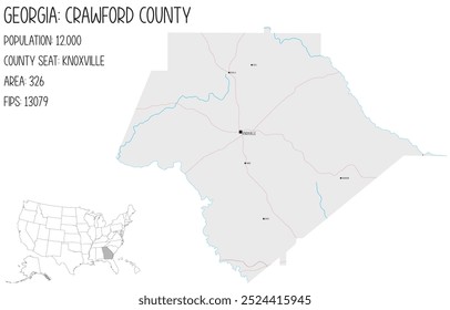 Mapa grande e detalhado de Condado de Crawford na Geórgia, Estados Unidos da América.