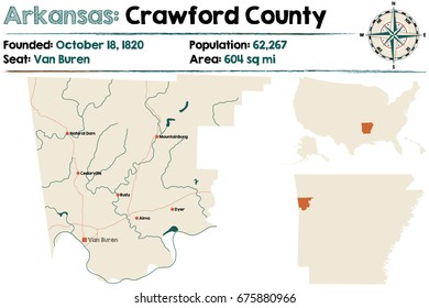Large and detailed map of Crawford County in Arkansas