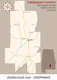 Large and detailed map of Crenshaw county in Alabama, USA