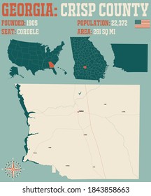 Mapa grande y detallado del condado de Crisp en Georgia, EEUU.