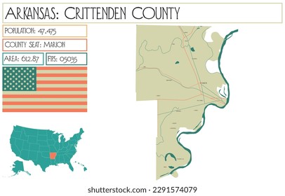 Large and detailed map of Crittenden County in Arkansas, USA.
