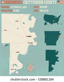 Large and detailed map of Crittenden County in Arkansas