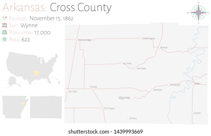 Large and detailed map of Cross county in Arkansas, USA.