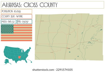 Mapa grande y detallado del condado de Cross en Arkansas, Estados Unidos.
