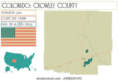 Mapa grande y detallado del condado de Crowley en Colorado USA.