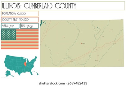 Mapa Grande y detallado de Cumberland County en Illinois, Estados Unidos.