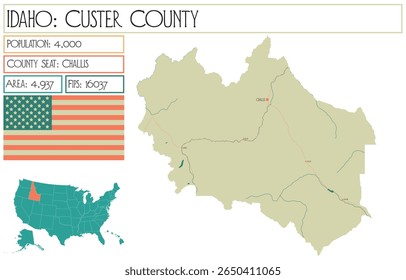 Large and detailed map of Custer County in Idaho USA.