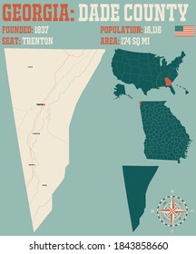 Große und detaillierte Karte von Dade County in Georgia, USA.