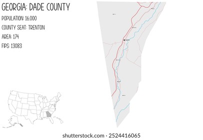 Mapa grande e detalhado de Dade County, na Geórgia, Estados Unidos.