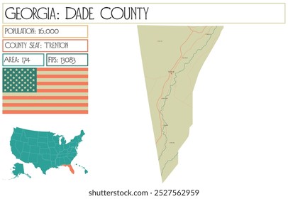 Mapa grande e detalhado de Dade County, Geórgia EUA.