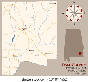 Large and detailed map of Dale county in Alabama, USA svg