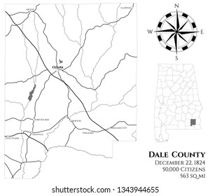 Large and detailed map of Dale county in Alabama, USA svg