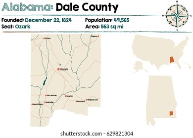 Large and detailed map of Dale County in Alabama